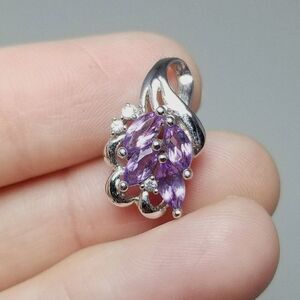 Vintage Sterling Silver and Purple Rhinestone Pendant, Signed HMI, Estate